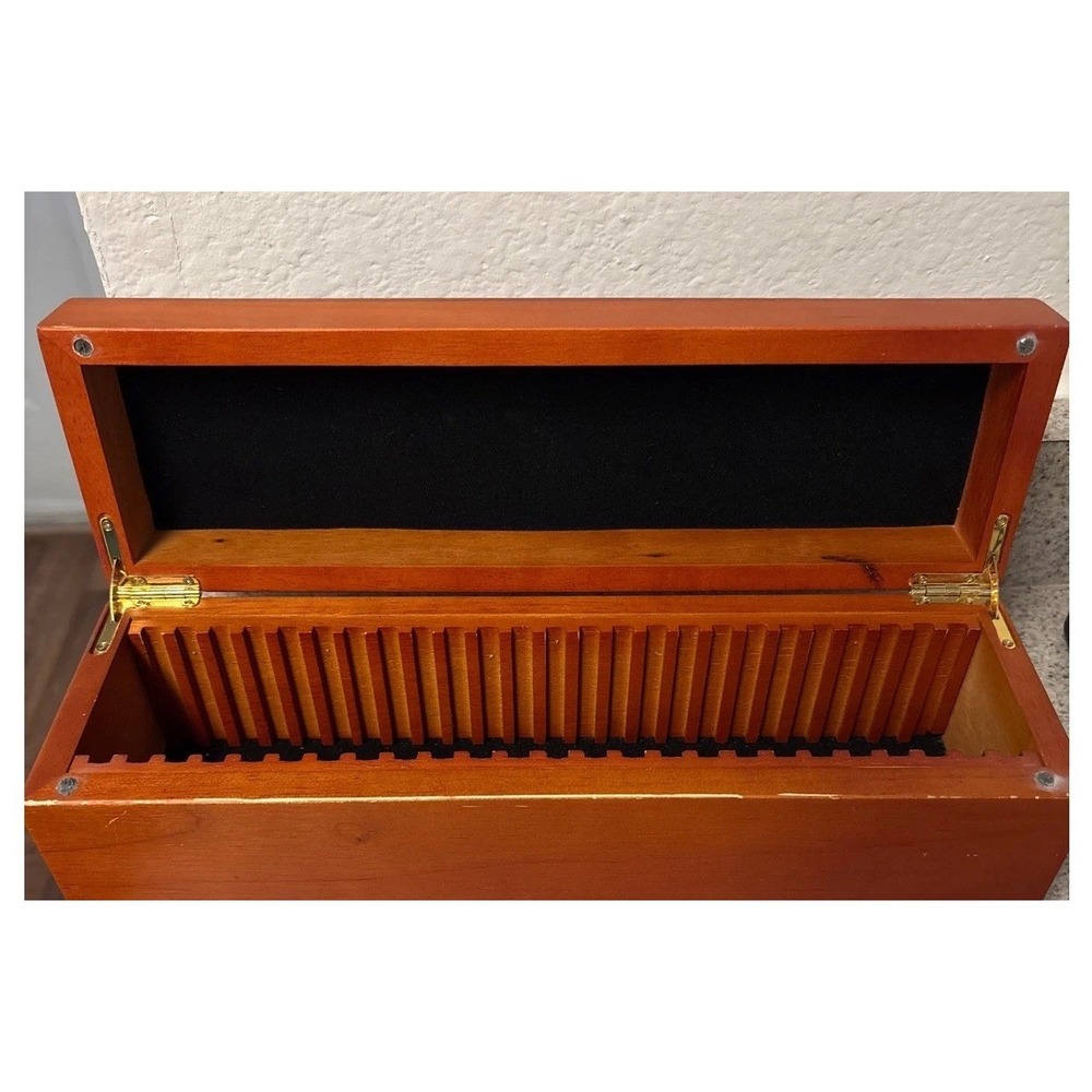 Wooden 25 Slot Graded Coin Slab Storage Box Case Cherry Finish Felt Lined